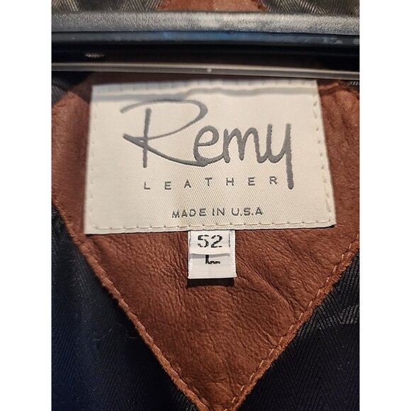 $1895 REMY Leather 52L long Mens Double Collar Bomber Jacket Black brown coat - Picture 8 of 11